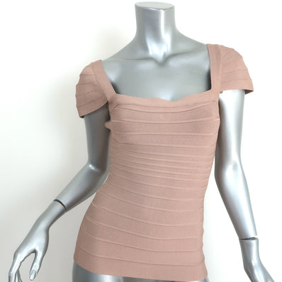 Herve Leger Chara Cap Sleeve Bandage Top Dune Size Medium