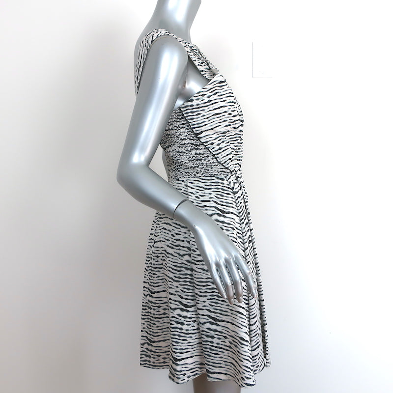 Proenza Schouler Crisscross Neck Dress White/Black Printed Silk Crepe Size 2