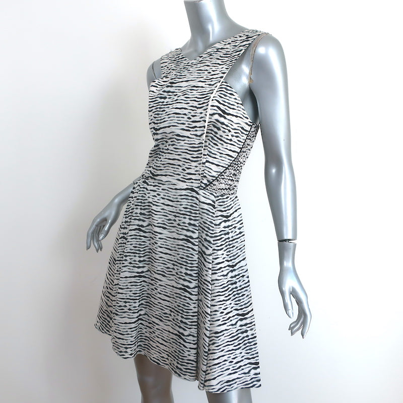 Proenza Schouler Crisscross Neck Dress White/Black Printed Silk Crepe Size 2