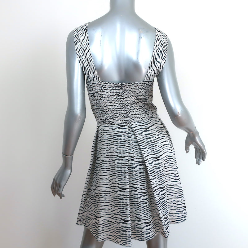 Proenza Schouler Crisscross Neck Dress White/Black Printed Silk Crepe Size 2