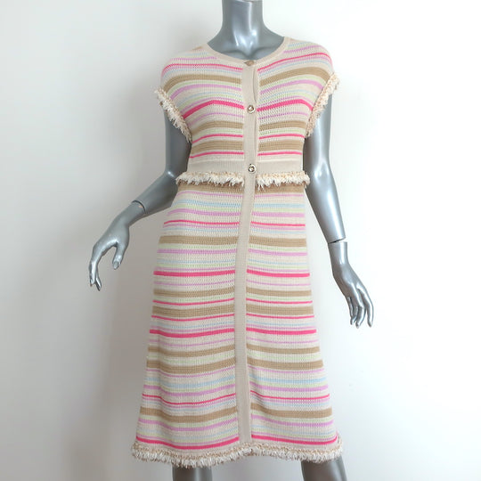 $2860 CHANEL Pink Ivory Cashmere 100% Striped Celebrity Dress 38 US6