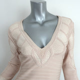 Herve Leger Sofie Crochet & Snake Print Paneled Bandage Dress Cream Size Medium