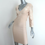 Herve Leger Sofie Crochet & Snake Print Paneled Bandage Dress Cream Size Medium
