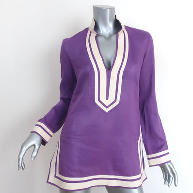 Tory Burch Tory Tunic Purple Cotton Size 2 Long Sleeve Top