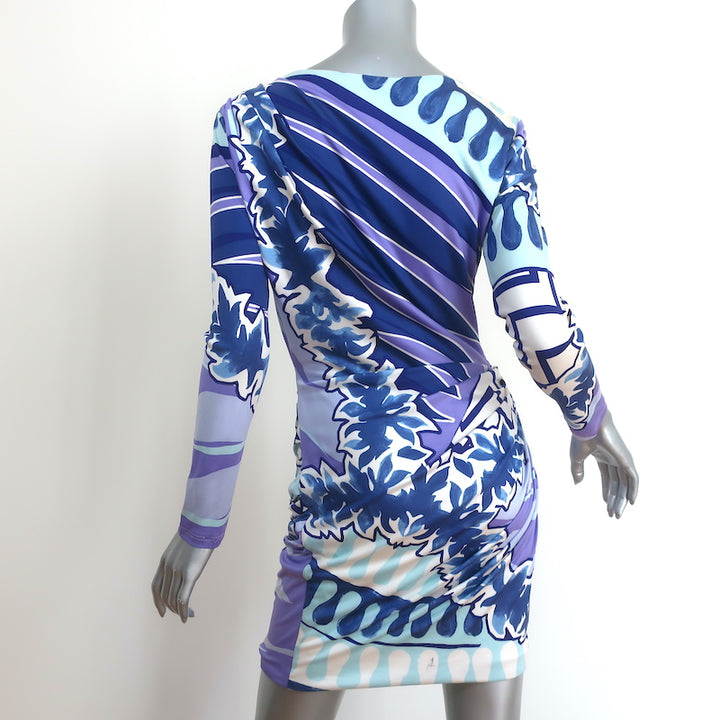 Emilio Pucci Draped Jersey Mini Dress Blue/Purple Printed Silk Size US 6