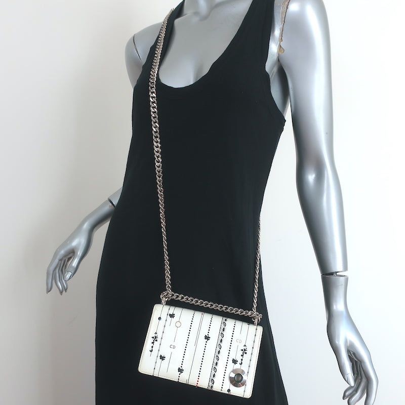 Christian Dior Mini Diorama Bag Cream Floral Print Leather Chain Strap Crossbody