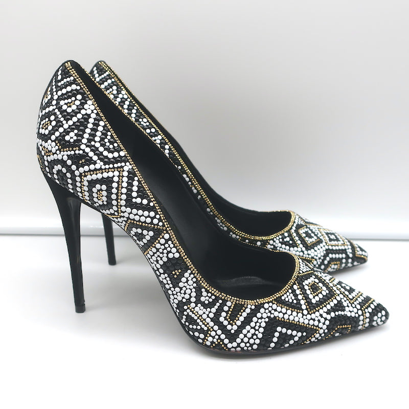Salvatore Ferragamo Fiore Mosaic Beaded Pumps Size 10 Pointed Toe Heels