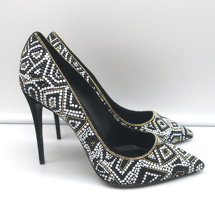 Salvatore Ferragamo Fiore Mosaic Beaded Pumps Size 10 Pointed Toe Heels