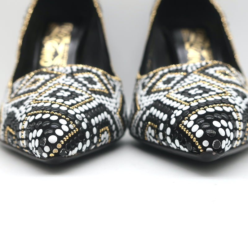 Salvatore Ferragamo Fiore Mosaic Beaded Pumps Size 10 Pointed Toe Heels