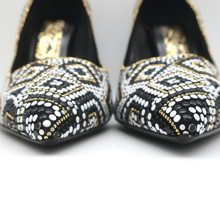 Salvatore Ferragamo Fiore Mosaic Beaded Pumps Size 10 Pointed Toe Heels
