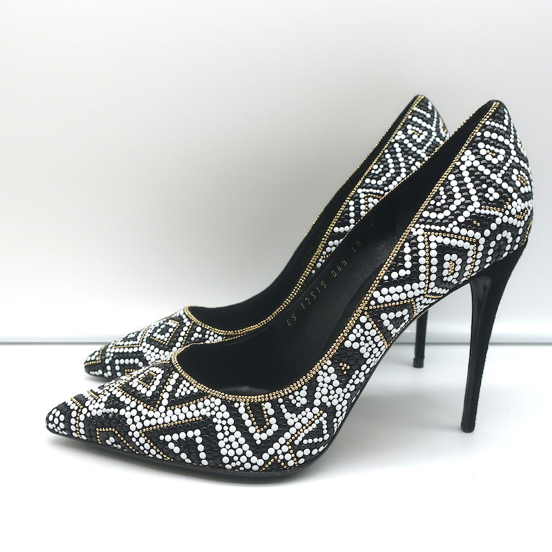 Salvatore Ferragamo Fiore Mosaic Beaded Pumps Size 10 Pointed Toe Heels