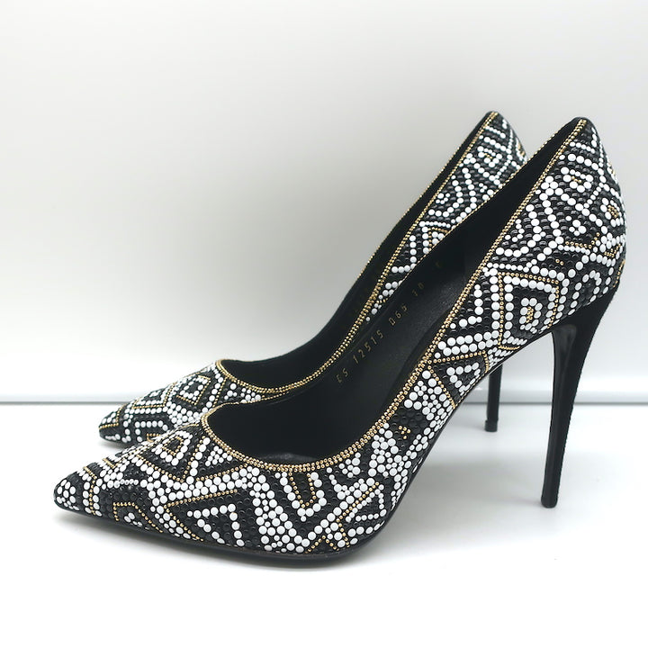Salvatore Ferragamo Fiore Mosaic Beaded Pumps Size 10 Pointed Toe Heels