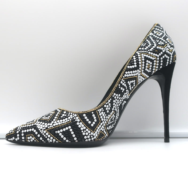 Salvatore Ferragamo Fiore Mosaic Beaded Pumps Size 10 Pointed Toe Heels