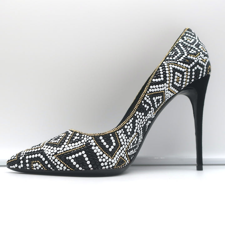 Salvatore Ferragamo Fiore Mosaic Beaded Pumps Size 10 Pointed Toe Heels