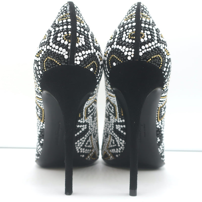 Salvatore Ferragamo Fiore Mosaic Beaded Pumps Size 10 Pointed Toe Heels