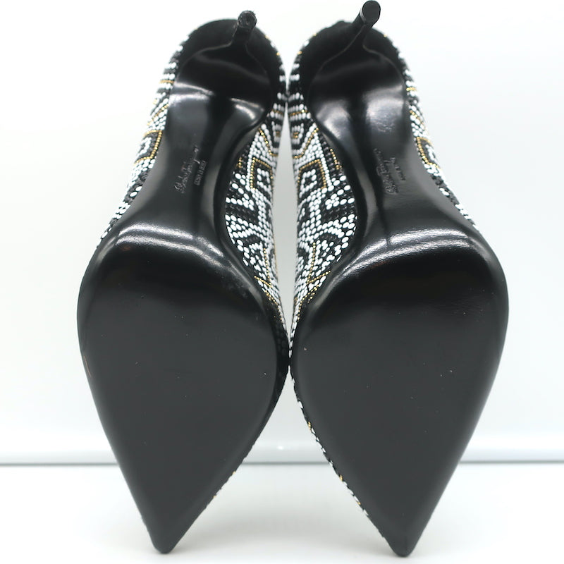 Salvatore Ferragamo Fiore Mosaic Beaded Pumps Size 10 Pointed Toe Heels