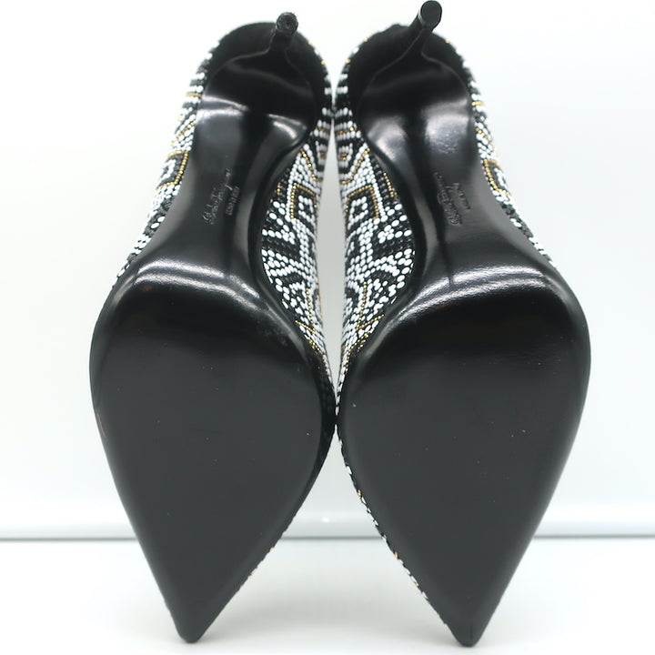 Salvatore Ferragamo Fiore Mosaic Beaded Pumps Size 10 Pointed Toe Heels
