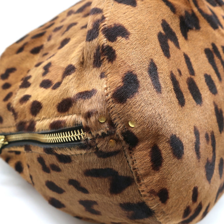 Jerome Dreyfuss Alain Bucket Bag Leopard Print Calf Hair Large Shoulder Bag