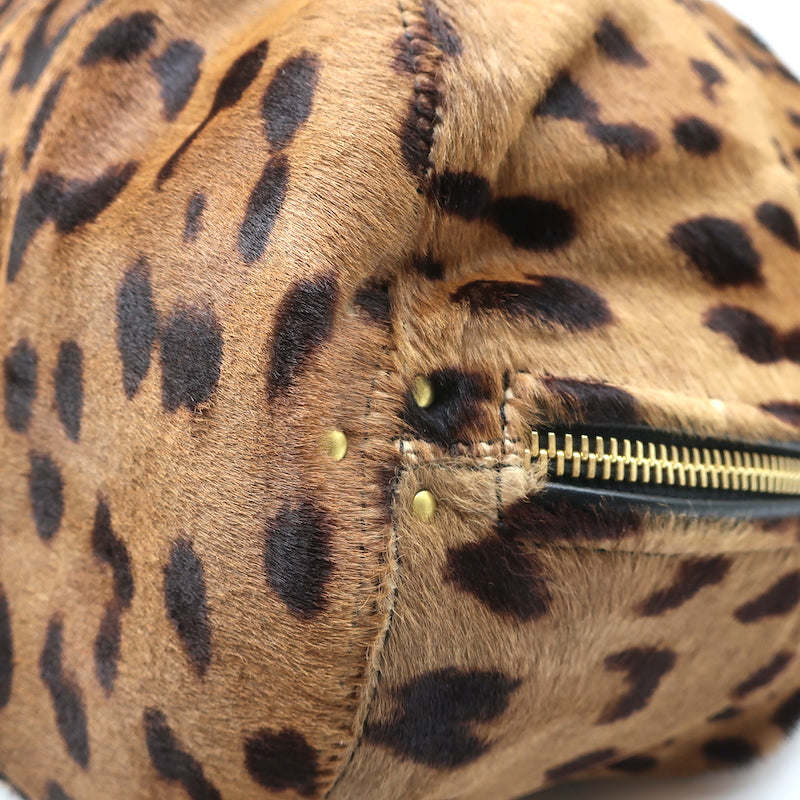 Jerome Dreyfuss Alain Bucket Bag Leopard Print Calf Hair Large Shoulder Bag