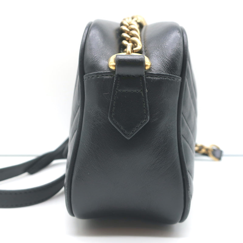 Authentic Gucci Marmont Matelassé Super Mini Black Crossbody Handbag 