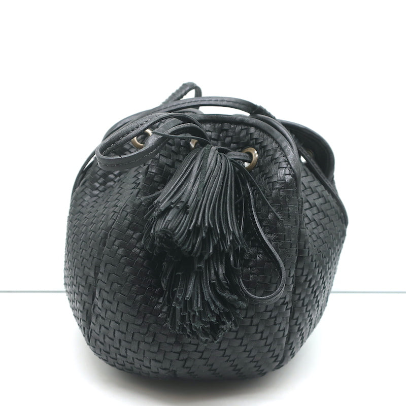 Ulla Johnson Tulip Bucket Bag Black Woven Leather Small Crossbody