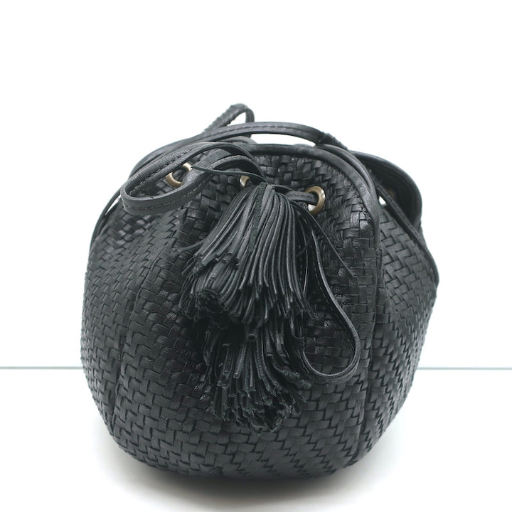 Ulla Johnson Tulip Bucket Bag Black Woven Leather Small Crossbody