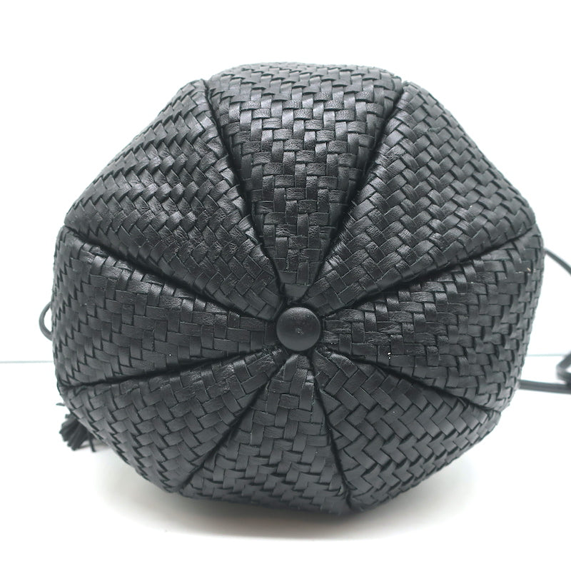 Ulla Johnson Tulip Bucket Bag Black Woven Leather Small Crossbody