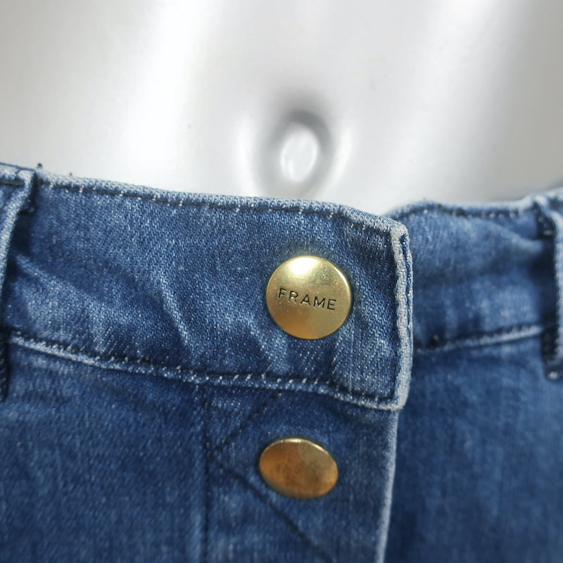 FRAME Snap-Front Denim Mini Skirt Claire Blue Stretch Cotton Size 29