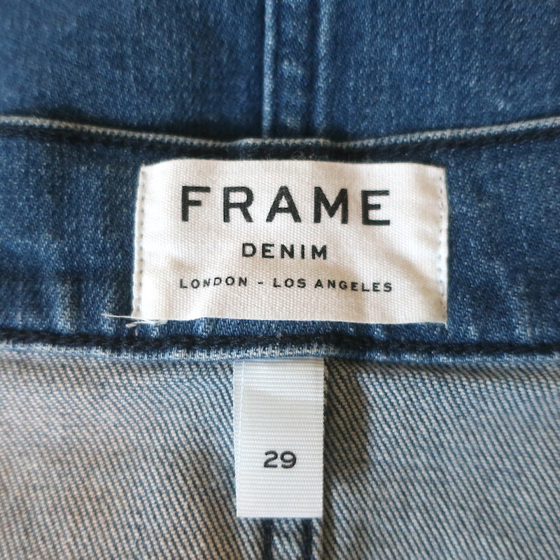 FRAME Snap-Front Denim Mini Skirt Claire Blue Stretch Cotton Size 29