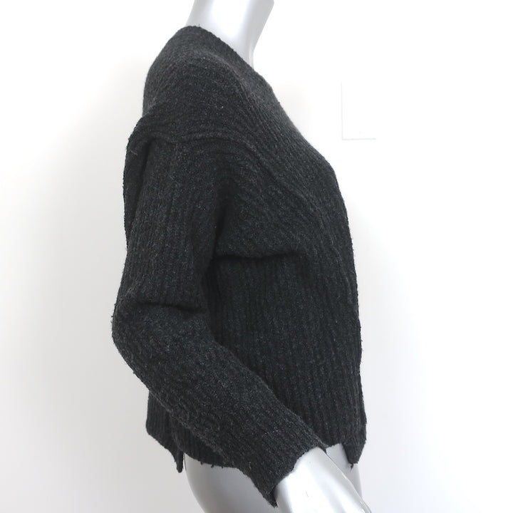 Vince Overlap Panel Crew Sweater Heather Black Ribbed Knit Size Extra Small
