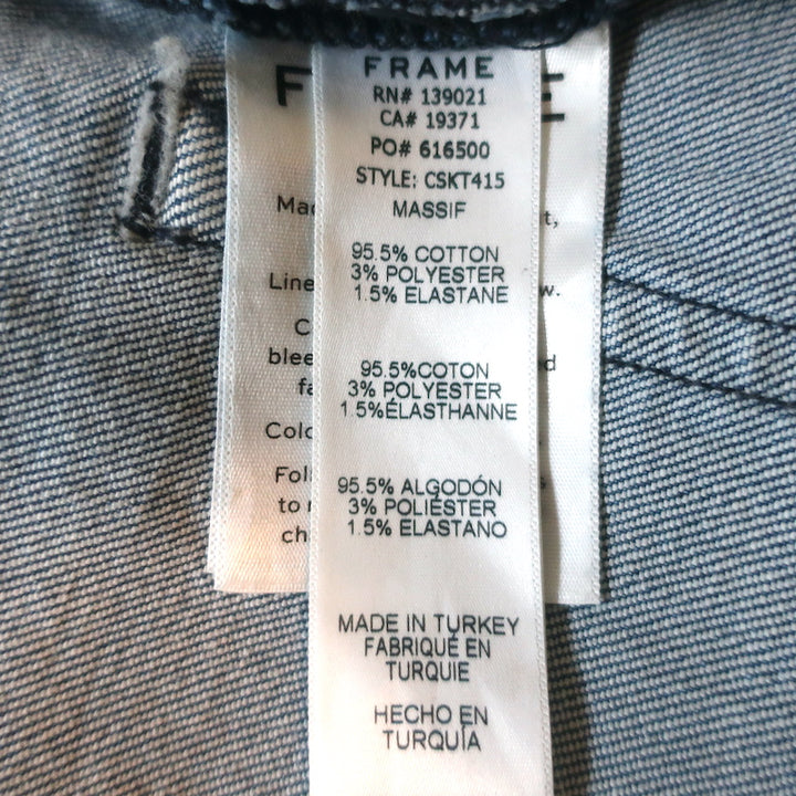 FRAME Snap-Front Denim Mini Skirt Claire Blue Stretch Cotton Size 29