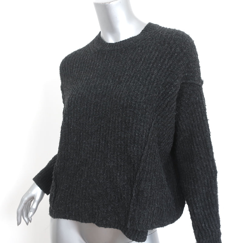 Vince Overlap Panel Crew Sweater Heather Black Ribbed Knit Size Extra Small