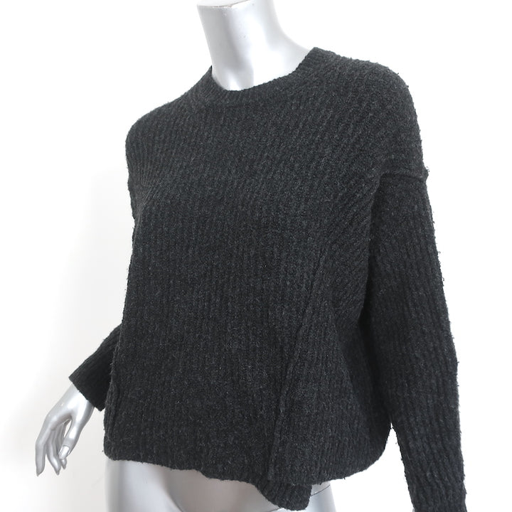 Vince Overlap Panel Crew Sweater Heather Black Ribbed Knit Size Extra Small