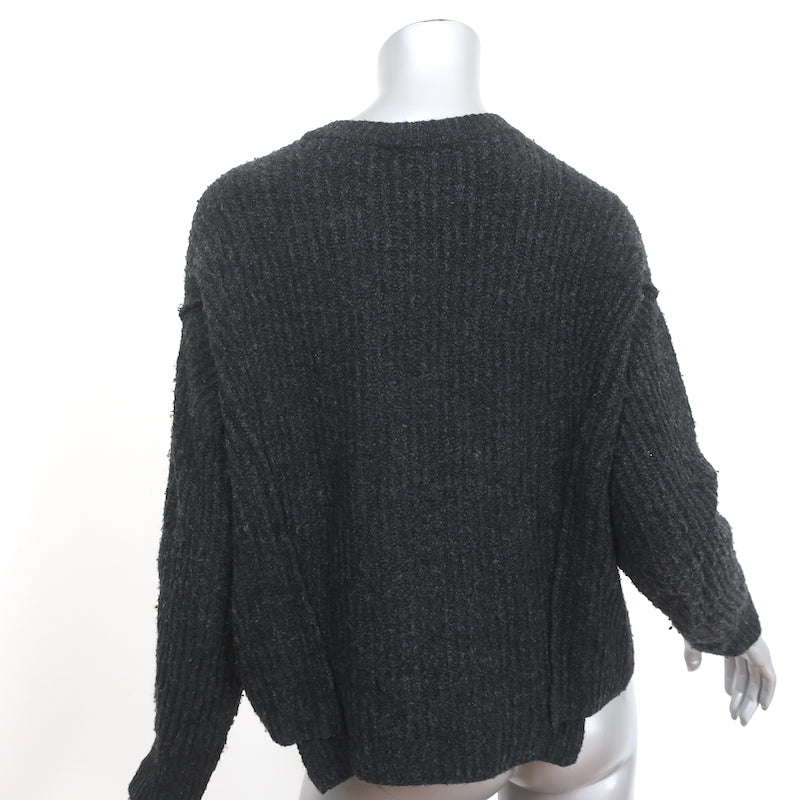 Vince Overlap Panel Crew Sweater Heather Black Ribbed Knit Size Extra Small