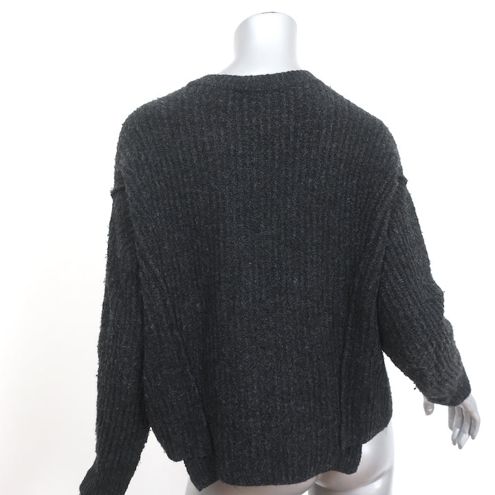 Vince Overlap Panel Crew Sweater Heather Black Ribbed Knit Size Extra Small