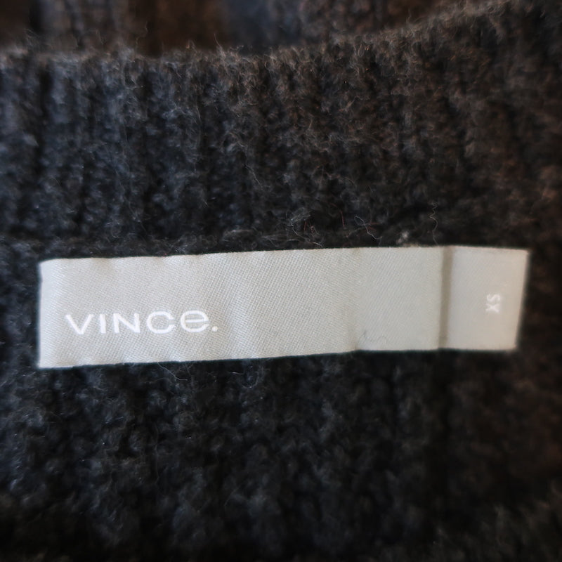Vince Overlap Panel Crew Sweater Heather Black Ribbed Knit Size Extra Small
