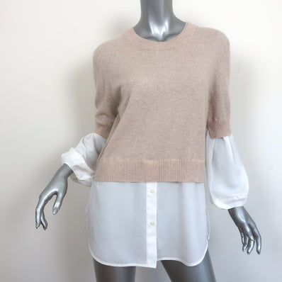 Brochu Walker Ebella Layered Crew Sweater Beige/White Size Medium NEW
