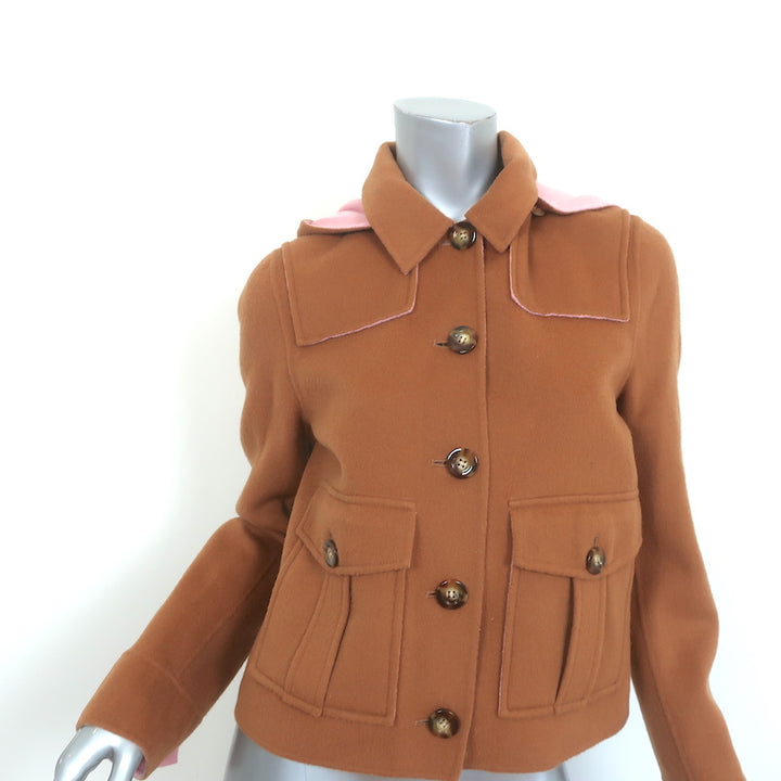 Veronica Beard Cropped Jacket Warren Camel/Pink Wool-Cashmere Size 6 NEW