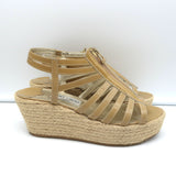 Jimmy Choo Palermo Zip Espadrille Wedge Sandals Nude Patent Leather Size 39