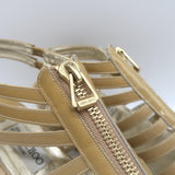 Jimmy Choo Palermo Zip Espadrille Wedge Sandals Nude Patent Leather Size 39