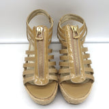 Jimmy Choo Palermo Zip Espadrille Wedge Sandals Nude Patent Leather Size 39