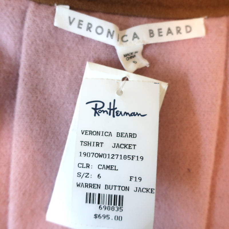 Veronica Beard Cropped Jacket Warren Camel/Pink Wool-Cashmere Size 6 NEW