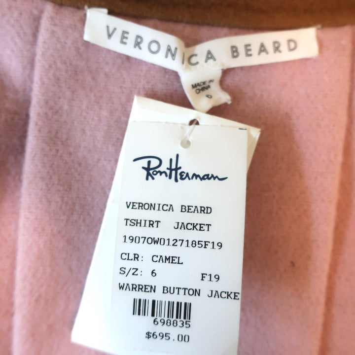 Veronica Beard Cropped Jacket Warren Camel/Pink Wool-Cashmere Size 6 NEW