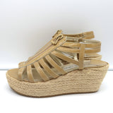 Jimmy Choo Palermo Zip Espadrille Wedge Sandals Nude Patent Leather Size 39