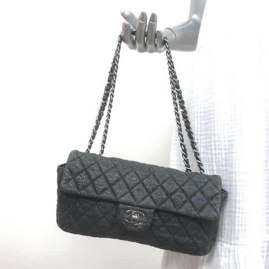 Chanel 2003 CC Ring Chain Tote Black Leather Large Shoulder Bag