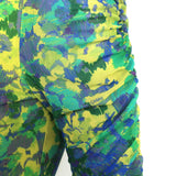 GANNI Ruched Mesh Mini Dress Yellow/Green Sulphur Spring Print Size 32