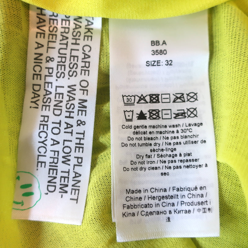 GANNI Ruched Mesh Mini Dress Yellow/Green Sulphur Spring Print Size 32