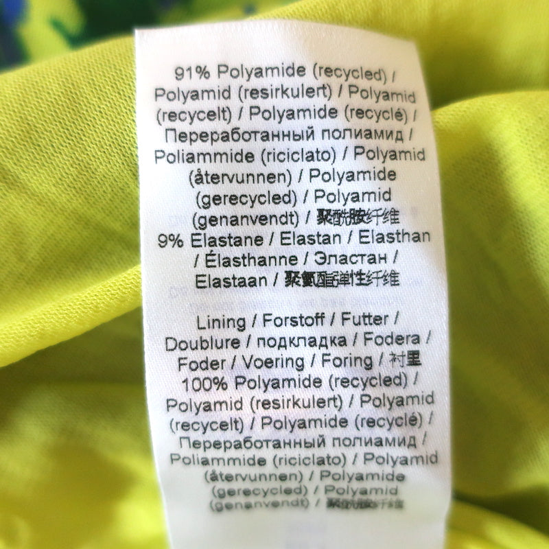 GANNI Ruched Mesh Mini Dress Yellow/Green Sulphur Spring Print Size 32