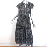 MISA Midi Dress Anis Grommet-Trim Black/White Printed Georgette Size Extra Small