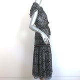 MISA Midi Dress Anis Grommet-Trim Black/White Printed Georgette Size Extra Small